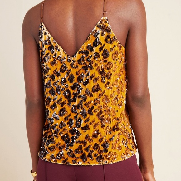 Anthropologie Esther Sequined Gold Cami Sz Medium - Picture 2 of 5